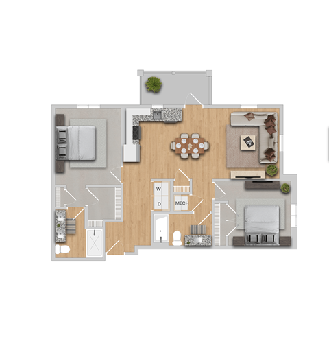 Floor plan for 2 beds, 2 baths, 1059 sqft